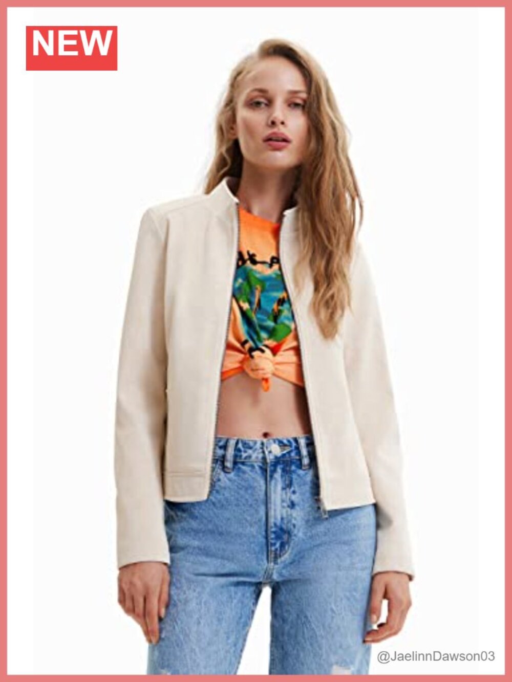 PU Leather Aviator Jacket Notch Collar Zip Casual Coat